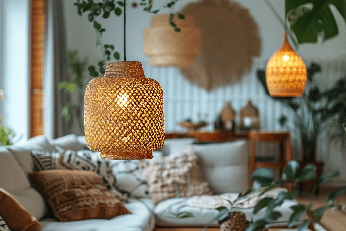 Suspension en fibre naturelle : lampe déco osier, rotin ou paille pour intérieur tendance